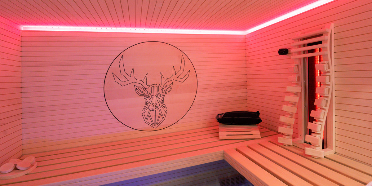 Private Sauna in Mahlberg mit Hirschmotiv, Farblicht und Infrarotsitz