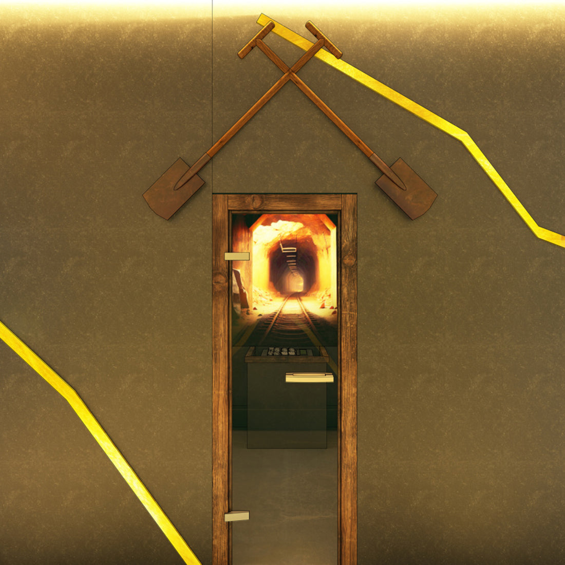 3D-Visualisierung mit CAD-Programm, Sauna mit Bergstollenmotiv 